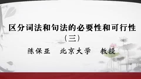 北京大学 区分词法和句法的必要性和可行性 全3讲 主讲-陈保亚 视频教程