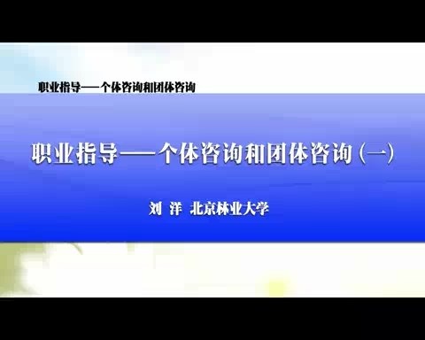 北京林业大学 职业指导个体咨询和团体咨询 全9讲 主讲-刘洋 视频教程