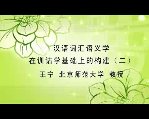 北京师范大学 汉语词汇语义学在训诂学基础上的构建 全4讲 主讲-王宁 视频教程