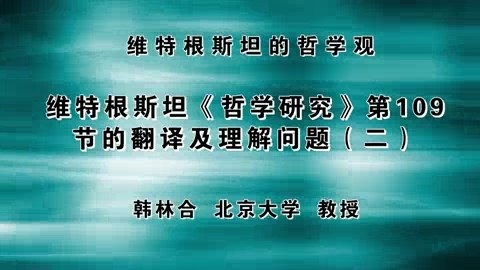 北京大学 维特根斯坦的哲学观 全3讲 主讲-韩林合 视频教程