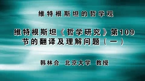 北京大学 维特根斯坦的哲学观 全3讲 主讲-韩林合 视频教程