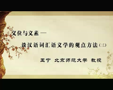 北京师范大学 义位和义素—谈汉语词汇学的观点方法 全3讲 主讲-王宁 视频教程