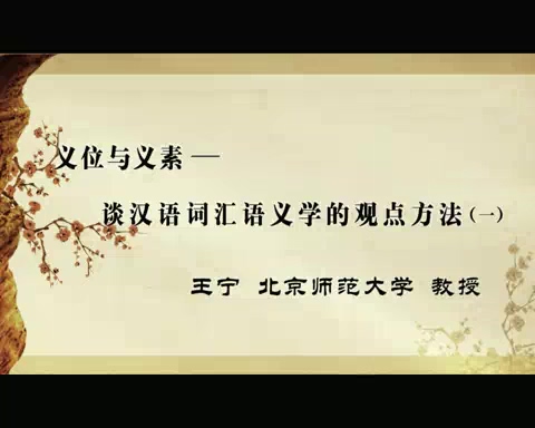 北京师范大学 义位和义素—谈汉语词汇学的观点方法 全3讲 主讲-王宁 视频教程
