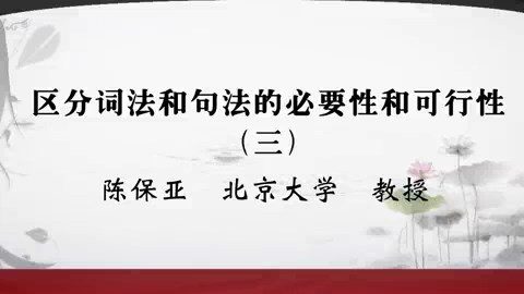 北京大学 区分词法和句法的必要性和可行性 全3讲 主讲-陈保亚 视频教程