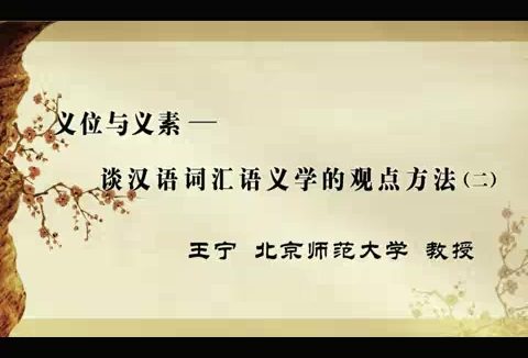 北京师范大学 义位和义素—谈汉语词汇学的观点方法 全3讲 主讲-王宁 视频教程